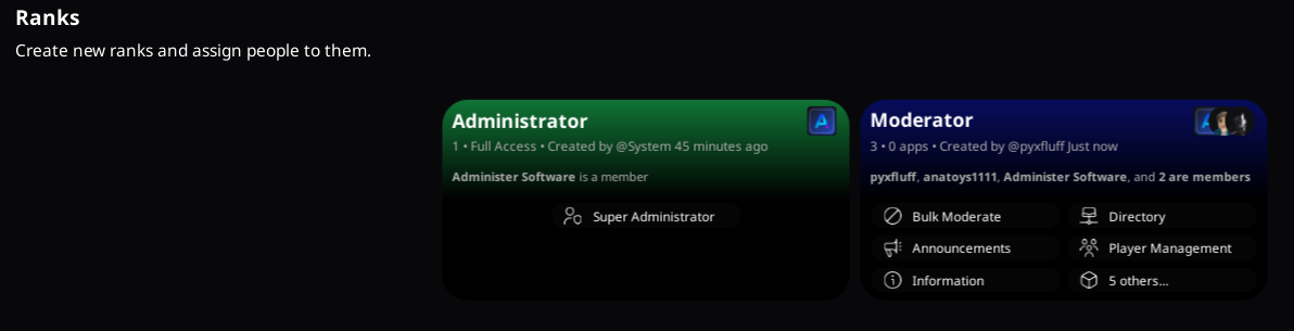 Administrator rank next to Moderator